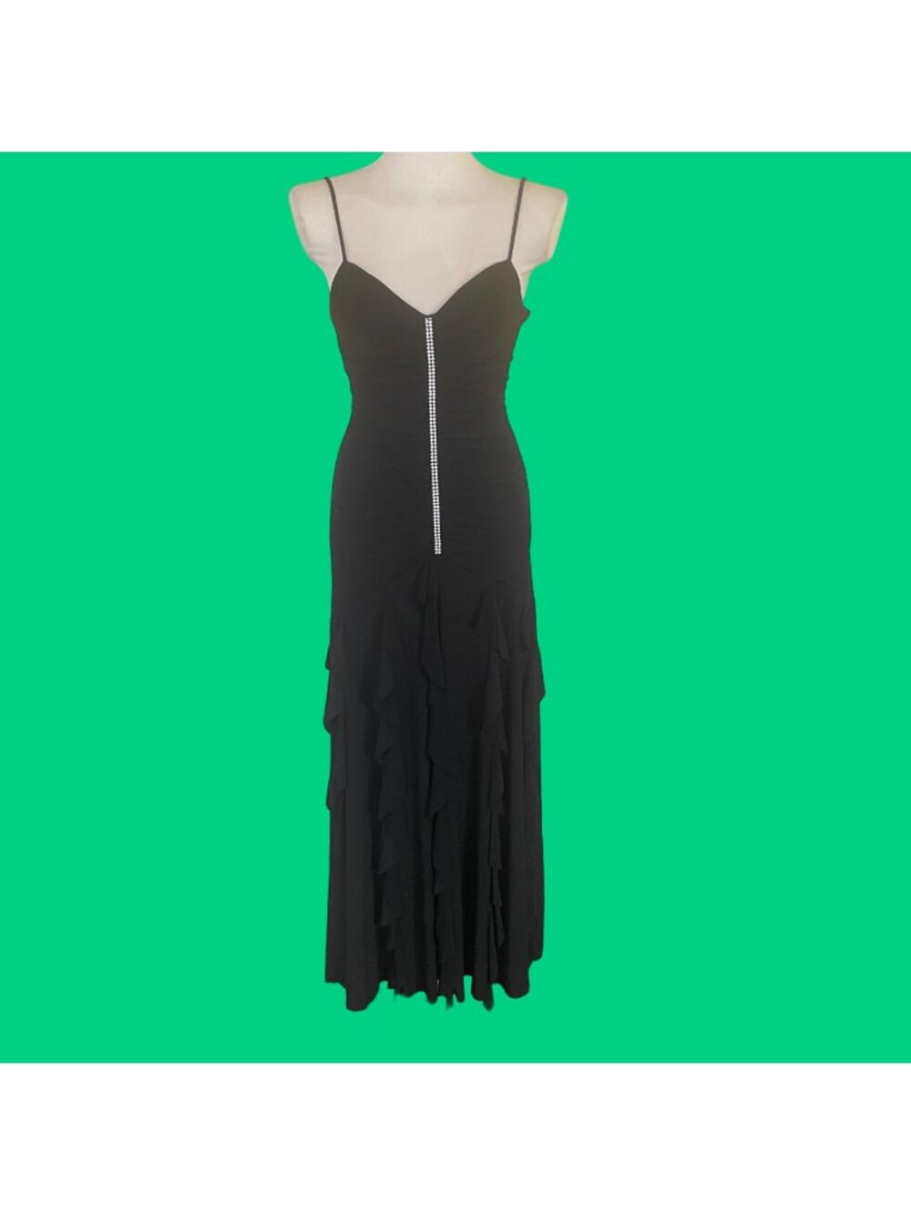 Scott McClintock size 6 Vintage 90s Formal Black Dress  bodycon ruffles rhinesto